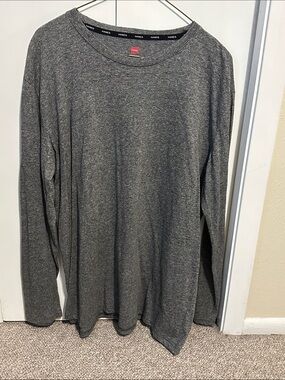 Hanes Men’s Long-Sleeve Crewneck Shirt - Dark Gray Heather